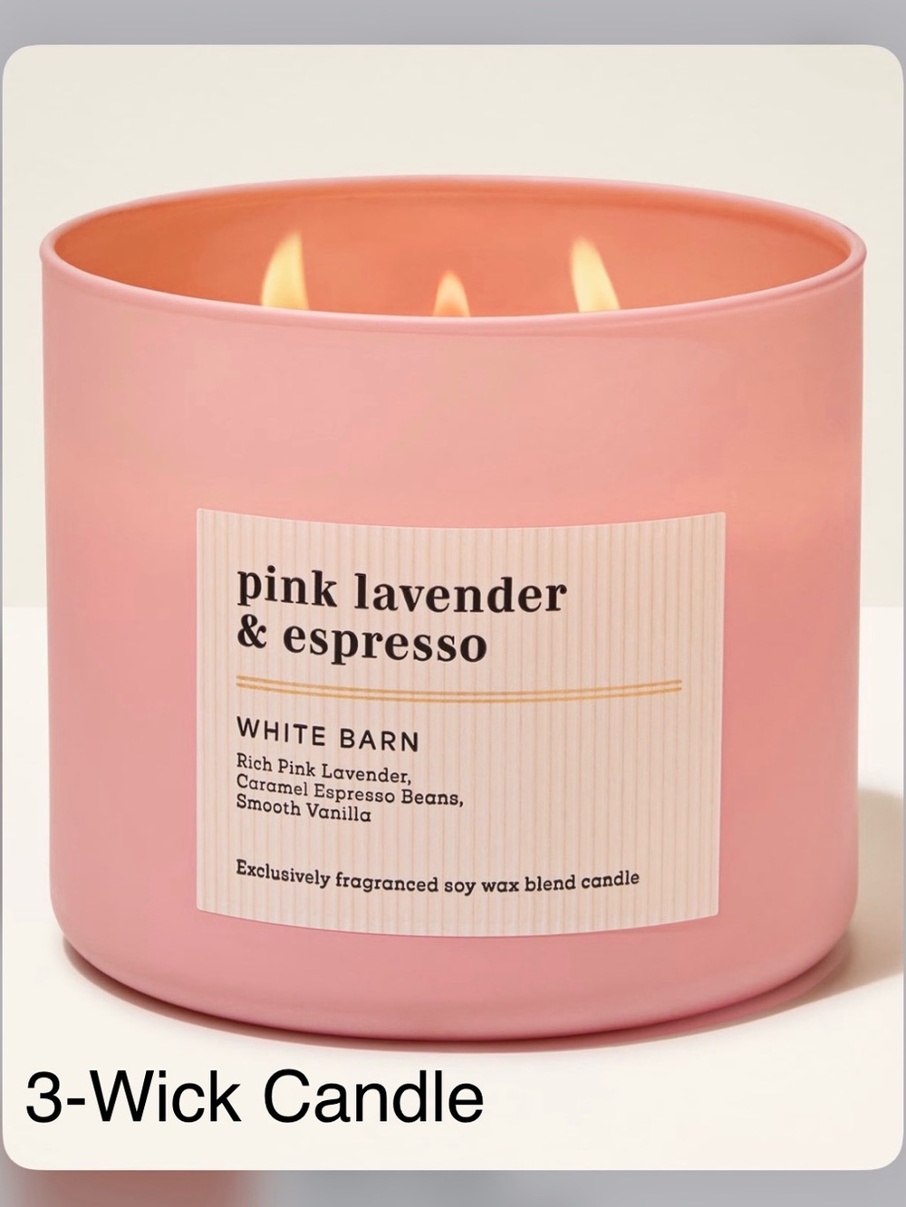 NEW! White Barn Pink Lavender & Espresso 3-Wick Candle w Decorative Metal Lid